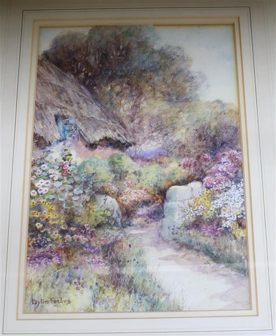 Leyton Forbes, watercolour, Devonshire cottage, signed, 33 x 23cm